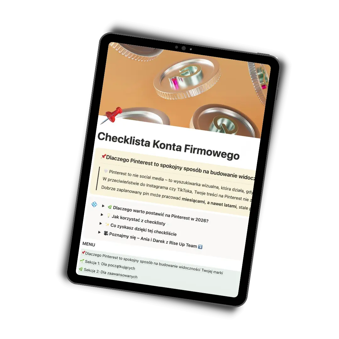 Checklista konta firmowego na Pinterest w Notion